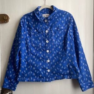 SOLD - Jones New York blue jacket with white embroidered flowers - sz XL